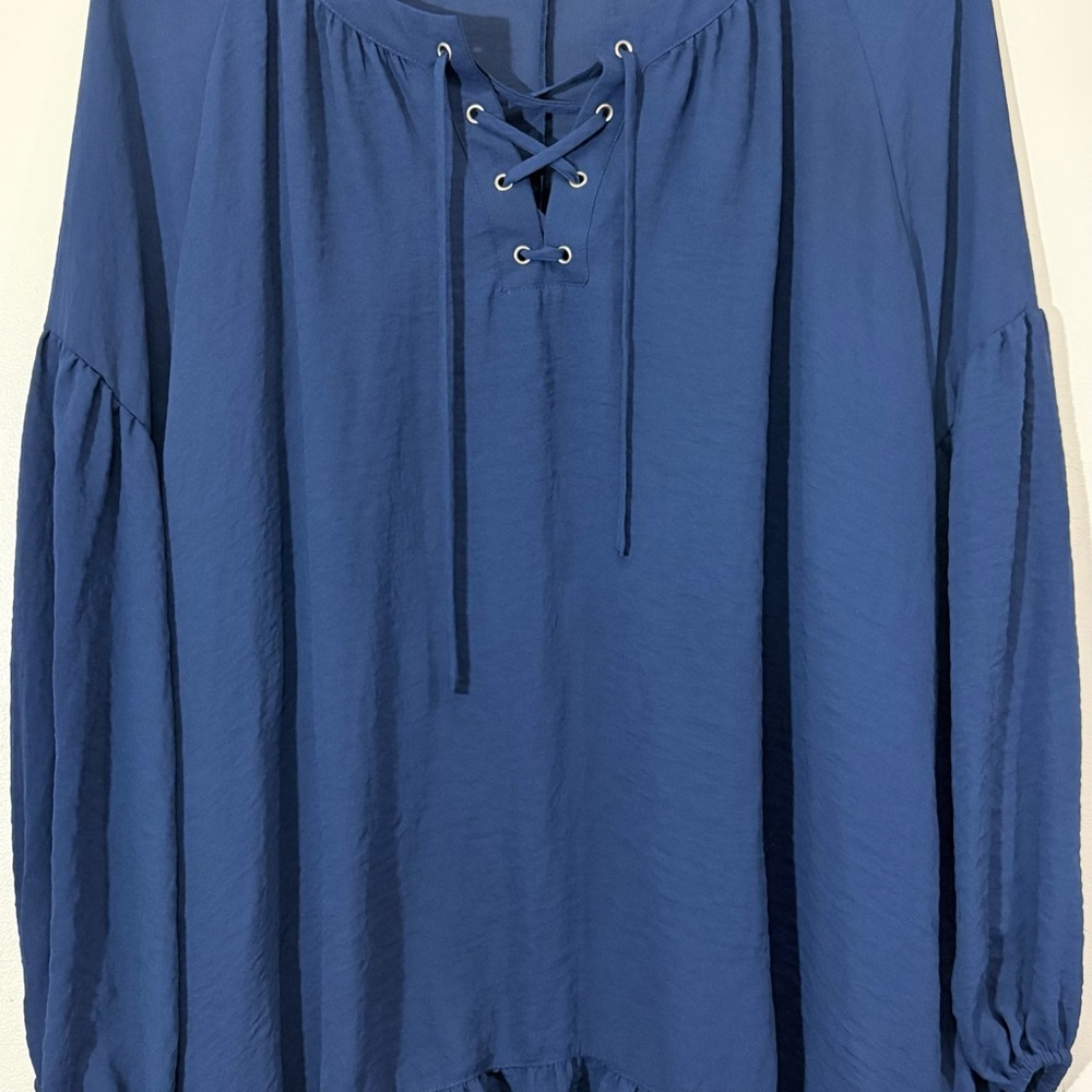 a.n.a Navy blue Relaxed Tie Front Blouse - Picture 2 of 4